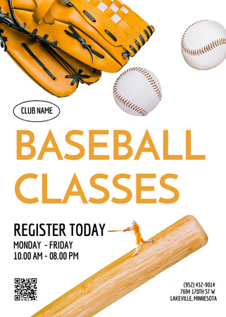Baseball Classes Promotion with Sports Equipment Flayer Design Template