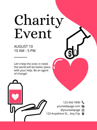 Charity Event Announcement with Blood Donation Poster US Design Template