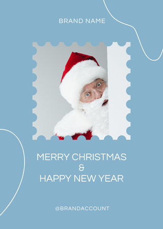 Christmas and Happy New Year Greetings with Santa Postcard A6 Vertical Design Template