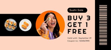 Designvorlage Promo-Code-Angebot für den Sushi-Verkauf für Coupon 3.75x8.25in