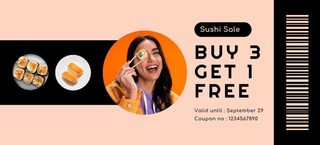 Promo Code Offer on Sushi Sale Coupon 3.75x8.25in Modelo de Design