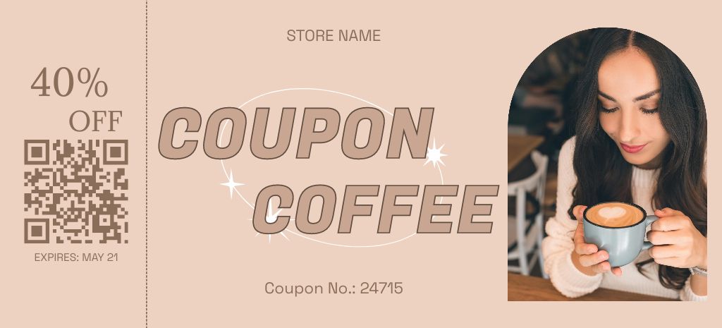 Beige Voucher on Coffee Coupon 3.75x8.25inデザインテンプレート