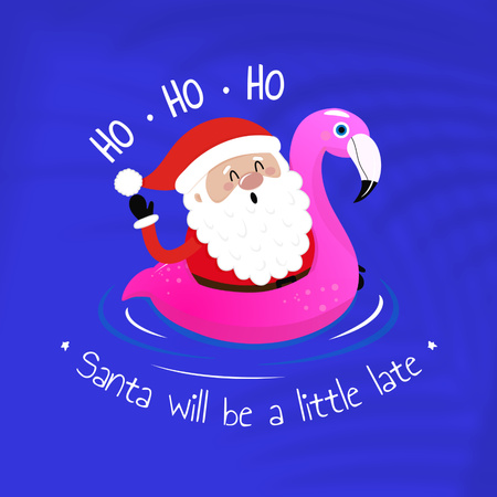 Jolly Santa Claus On Inflatable Flamingo Instagram Design Template