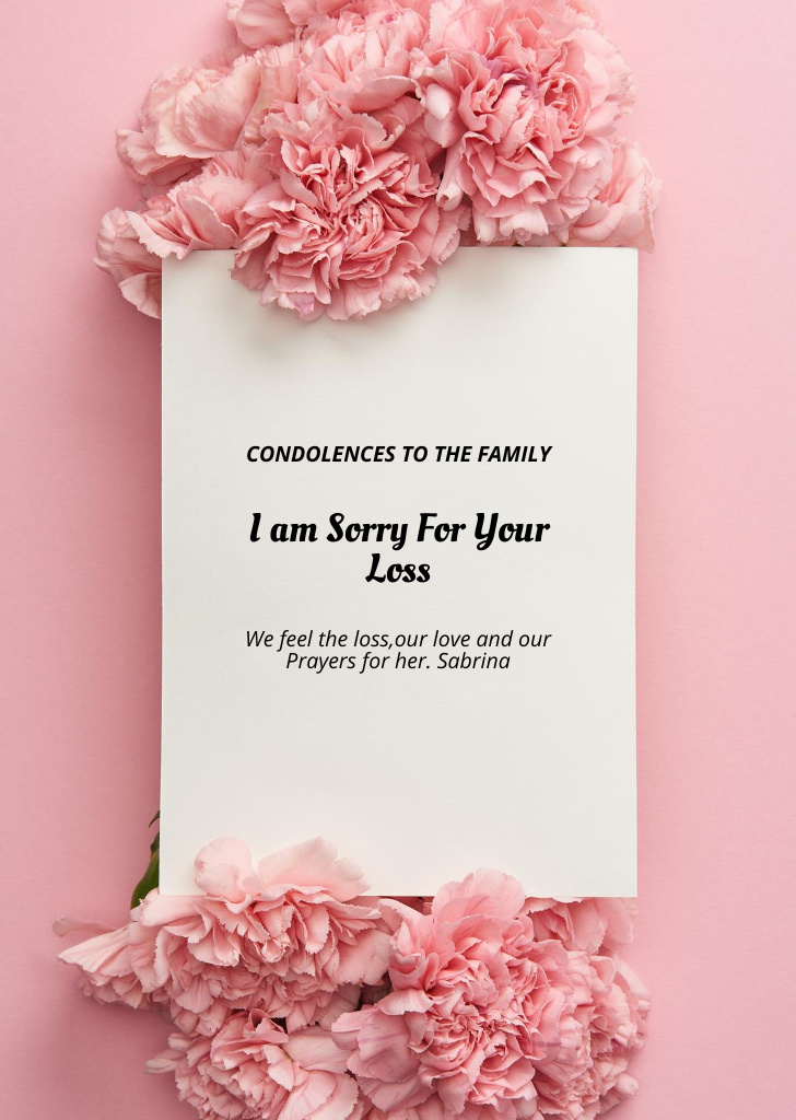 Deepest Condolences Message to Family Postcard A6 Vertical Design Template