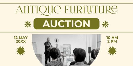 Designvorlage Gut erhaltene Antiquitätenmöbel-Auktionsankündigung im Mai für Twitter