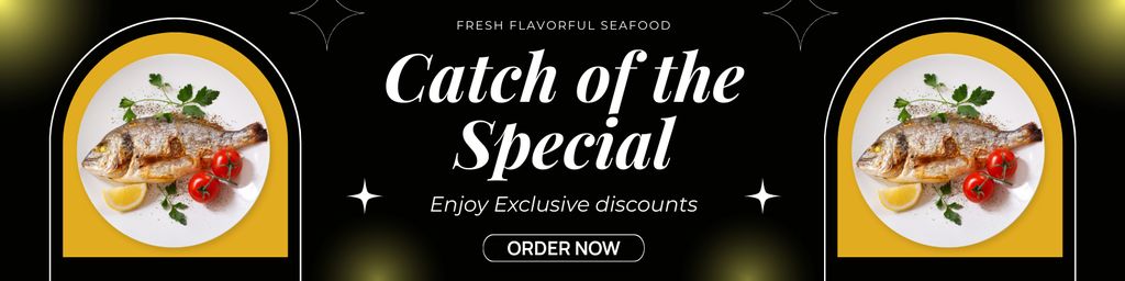 Special Offer with Delicious Cooked Fish Twitter Modelo de Design