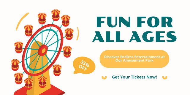 Ontwerpsjabloon van Twitter van Ferris Wheel With Discounted Pass And Fun For All In Amusement Park