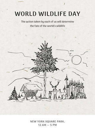 Modèle de visuel Annonce de l'événement de la Journée mondiale de la vie sauvage et dessin de la nature - Postcard 5x7in Vertical