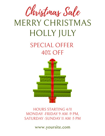 July Christmas Sale Special Offer with Boxes and Ribbon Flyer 8.5x11in Design Template