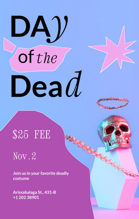 Day of the Dead Celebration with Hand holding Skull Invitation 4.6x7.2in Design Template