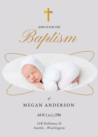 Baptism Ceremony Announcement with Cute Newborn Invitation Design Template