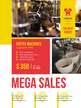 Professional Coffee Machine Sale with Brewing Drink Poster US Design Template