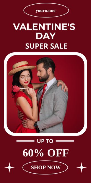 Valentine's Day Super Sale with Love Couple Graphic Πρότυπο σχεδίασης