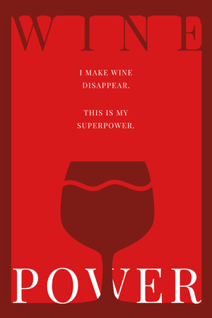 Quote About Superpower Of Wine And Glass In Red Postcard 4x6in Vertical Tasarım Şablonu