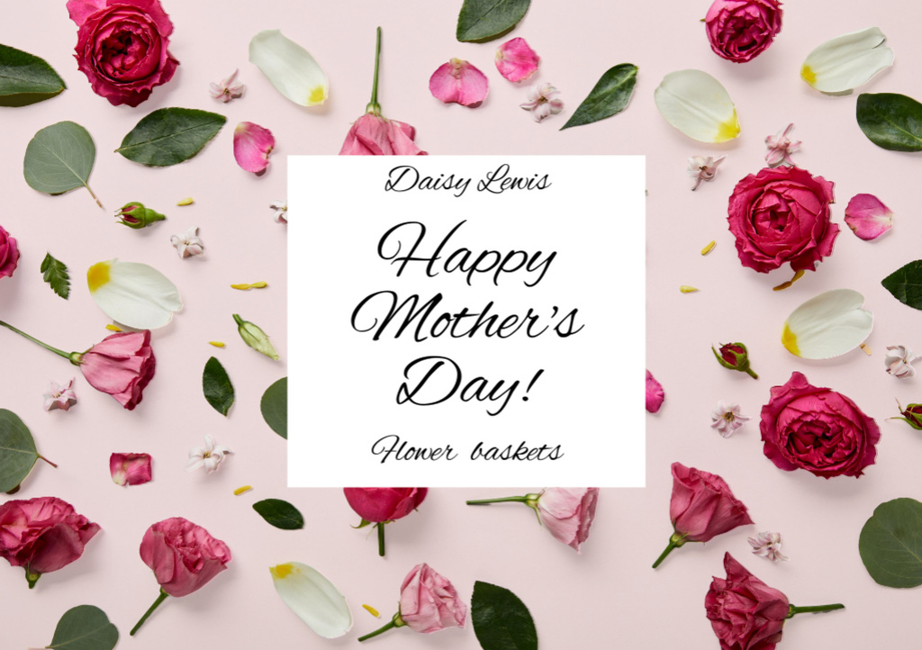 Modèle de visuel Mother's Day Holiday Greeting With Fresh Roses - Postcard A5