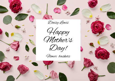 Mother's Day Holiday Greeting With Fresh Roses Postcard A5 Πρότυπο σχεδίασης
