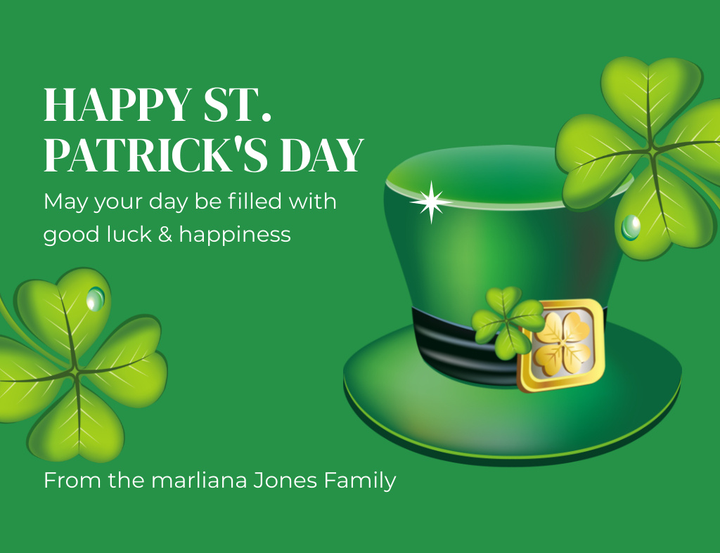 St. Patrick's Day Wishes with Clovers Thank You Card 5.5x4in Horizontal Šablona návrhu