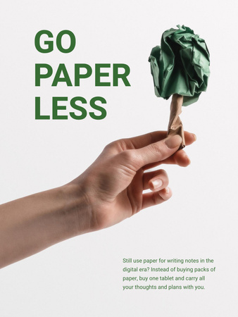 Plantilla de diseño de Paper Saving Concept with Hand with Paper Tree Poster US 