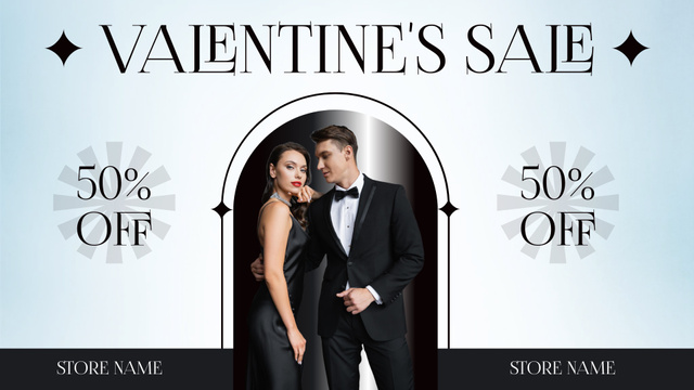 Playful February 14th Sale with Couple in Love FB event cover – шаблон для дизайна