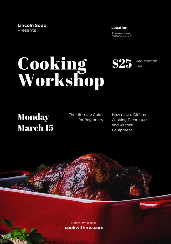 Cooking Workshop Advertisement with Tasty Dish Poster 28x40in Modelo de Design
