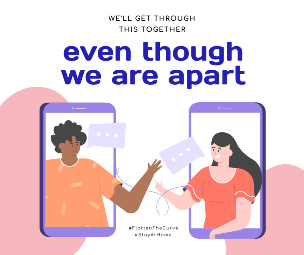 #StayAtHome Social Distancing People connecting by Phone Facebook – шаблон для дизайну