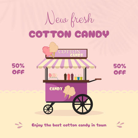 Street Food Ad with Discount Offer on Cotton Candy Animated Post Design Template