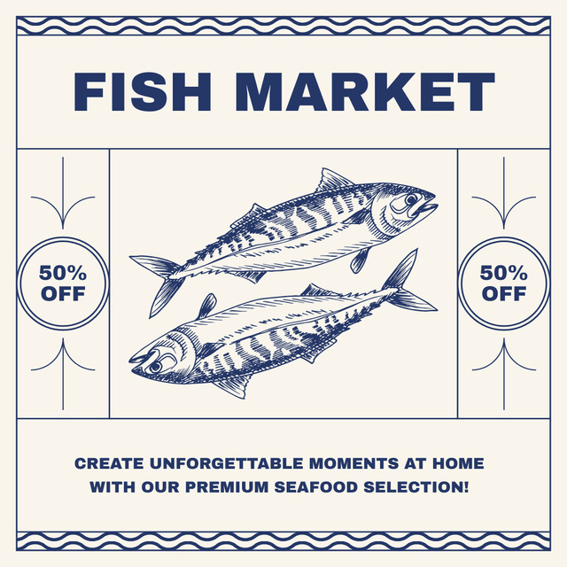 Discounts on Fish Market with Illustration Instagram Design Template