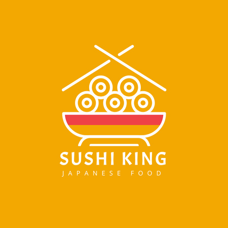 Japanese Restaurant Ad with Sushi in Bowl Logo 1080x1080pxデザインテンプレート