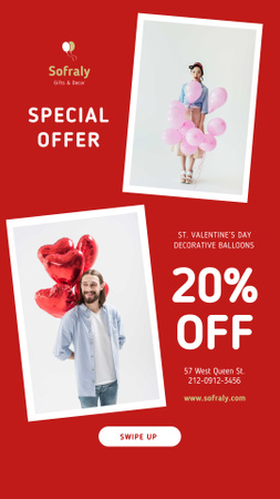 Designvorlage Valentinstag Paar mit Luftballons in Rot für Instagram Video Story