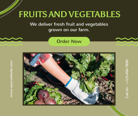 Ontwerpsjabloon van Facebook van Aankondiging over levering van verse groenten en fruit van de boerderij