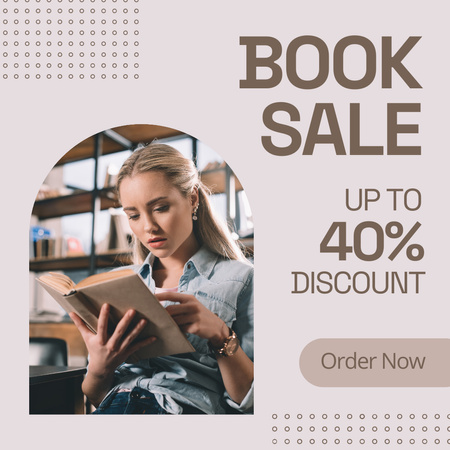Sale Announcement with Woman Reading Book Instagram Design Template