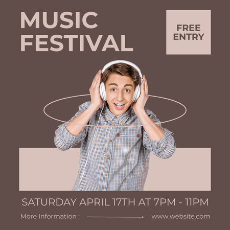 Plantilla de diseño de Anuncio de festival de música con hombre en auriculares Instagram 