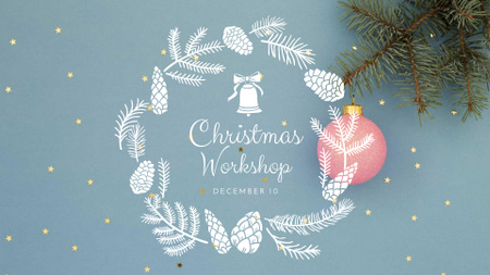 Christmas Workshop Announcement with Pine-Cones Wreath FB event cover Design Template