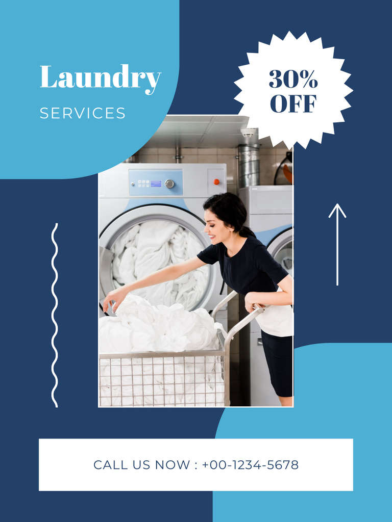 Discount Offer for Laundry Services with Laundress Poster US Design Template