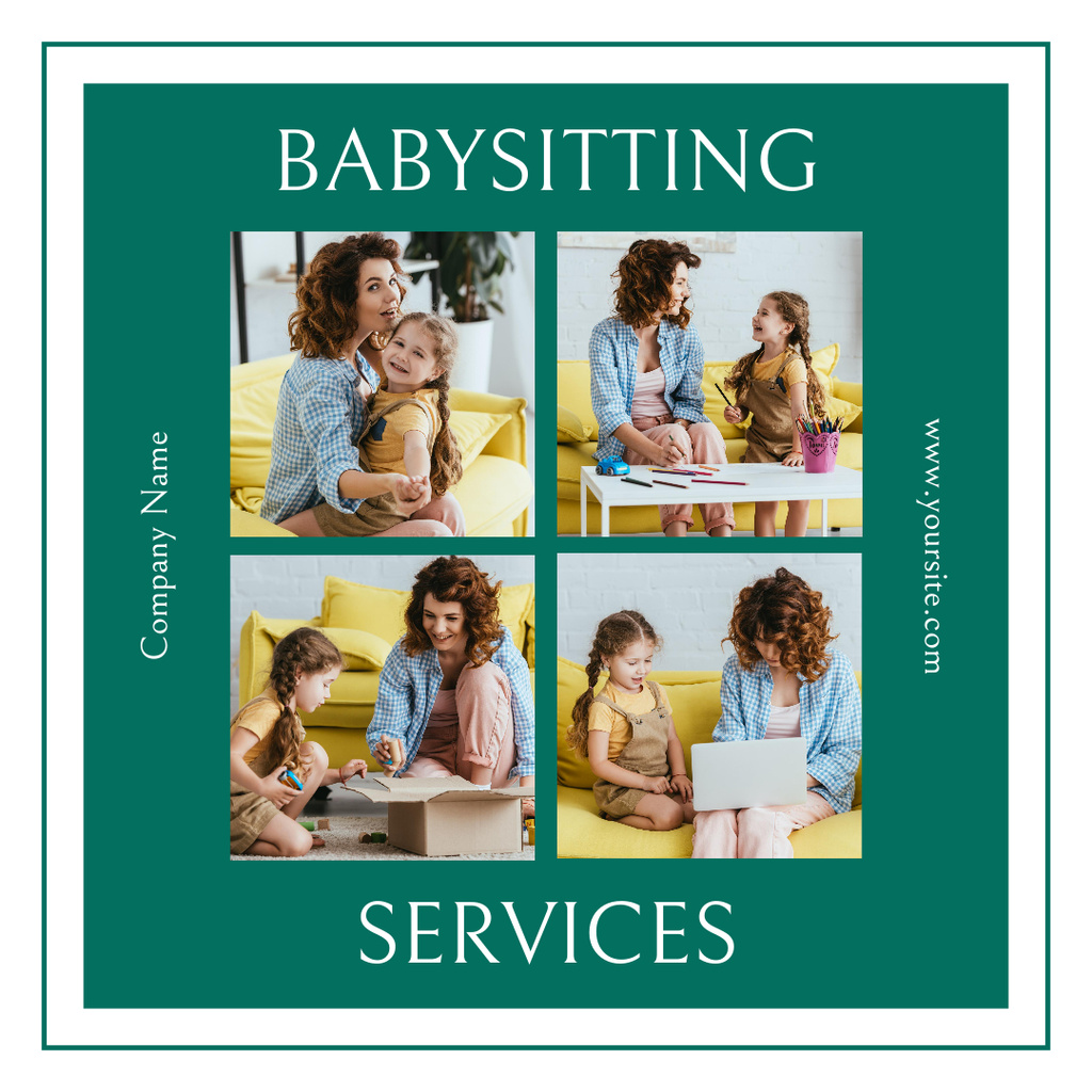 Babysitting Service Offer on Green Instagram Tasarım Şablonu