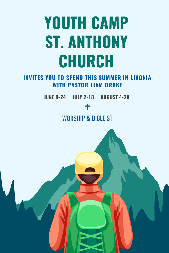 Plantilla de diseño de Summer Youth Religion Camp of St. Anthony Church In Mountains Pinterest 