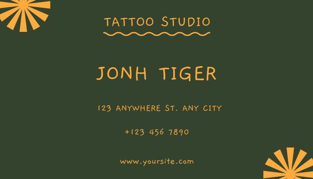 Creative Tattoos Studio With Tiger on Green Business Card US Design Template