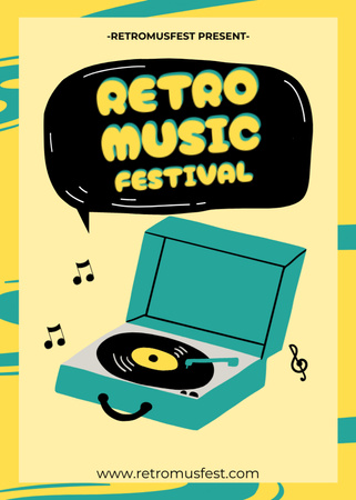 Retro Music Festival Announcement with Vintage Player Flayer Design Template