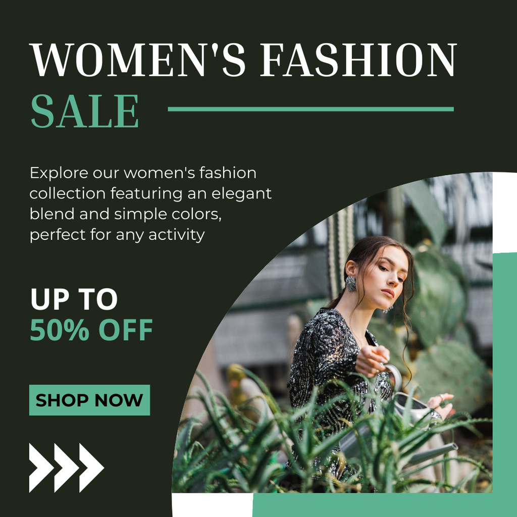 Female Fashion Sale with Woman Watering Plants Instagram Design Template