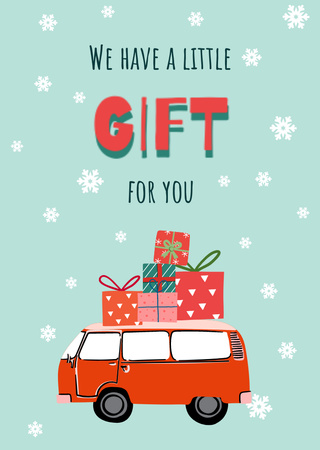 Car Delivering Christmas Gifts Illustration Postcard A6 Vertical Design Template