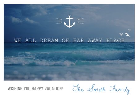 Motivational travel quote with ocean waves Card tervezősablon