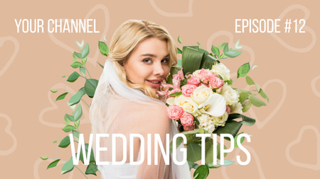 Beautiful Blonde Bride with Bouquet of Flowers Youtube Thumbnail Design Template