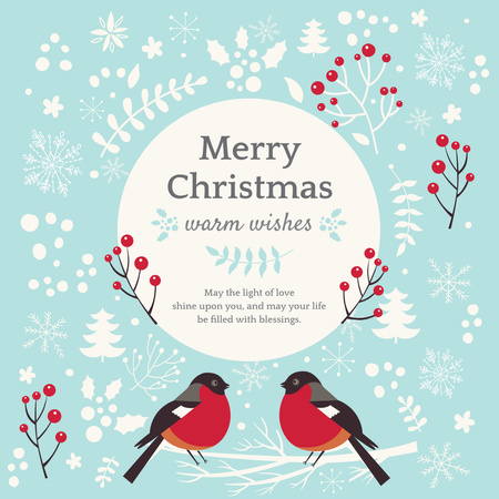 Christmas Greeting with bullfinch birds Instagram AD Design Template