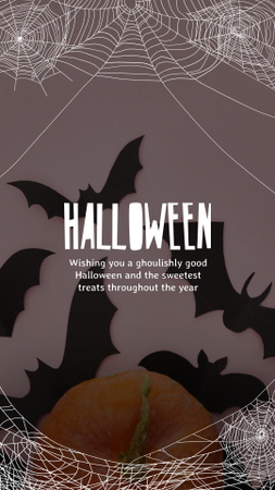 Halloween Greeting with Scary Ghost holding Pumpkin Instagram Story Design Template
