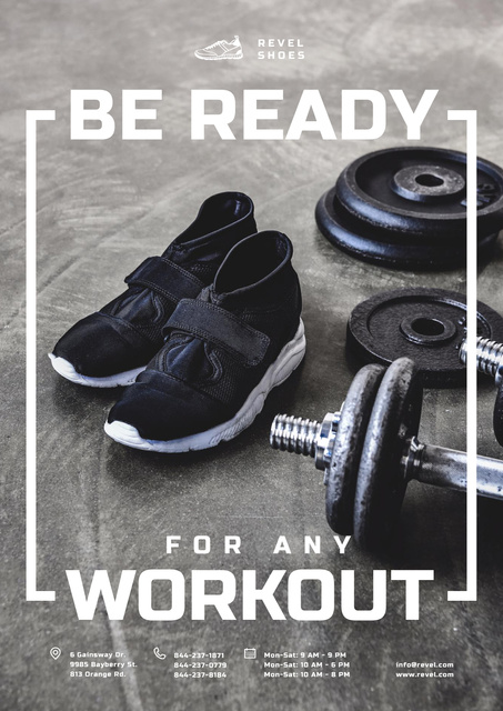 Shoes Store Promotion with Sneakers in Gym Poster Modelo de Design