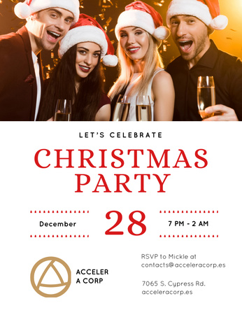 Designvorlage Weihnachtsfeier-Einladungs-Leute, die mit Champagner anstoßen für Invitation 13.9x10.7cm