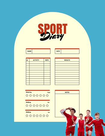 Template di design diario sportivo con bambini in uniforme sportiva Notepad 8.5x11in