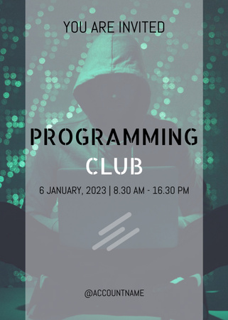 Programming Club Announcement With Laptop Invitation Design Template