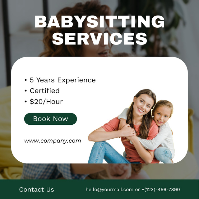Advertisement for Babysitting Service with Woman with Child Instagram Tasarım Şablonu