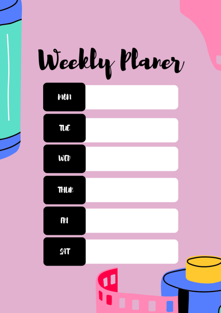 Bright Weekly with Camera Film Roll Schedule Planner Design Template